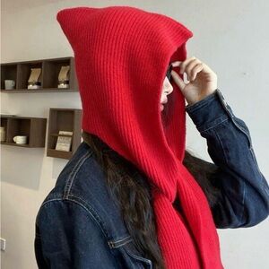 Vibrant Red Hooded Scarf